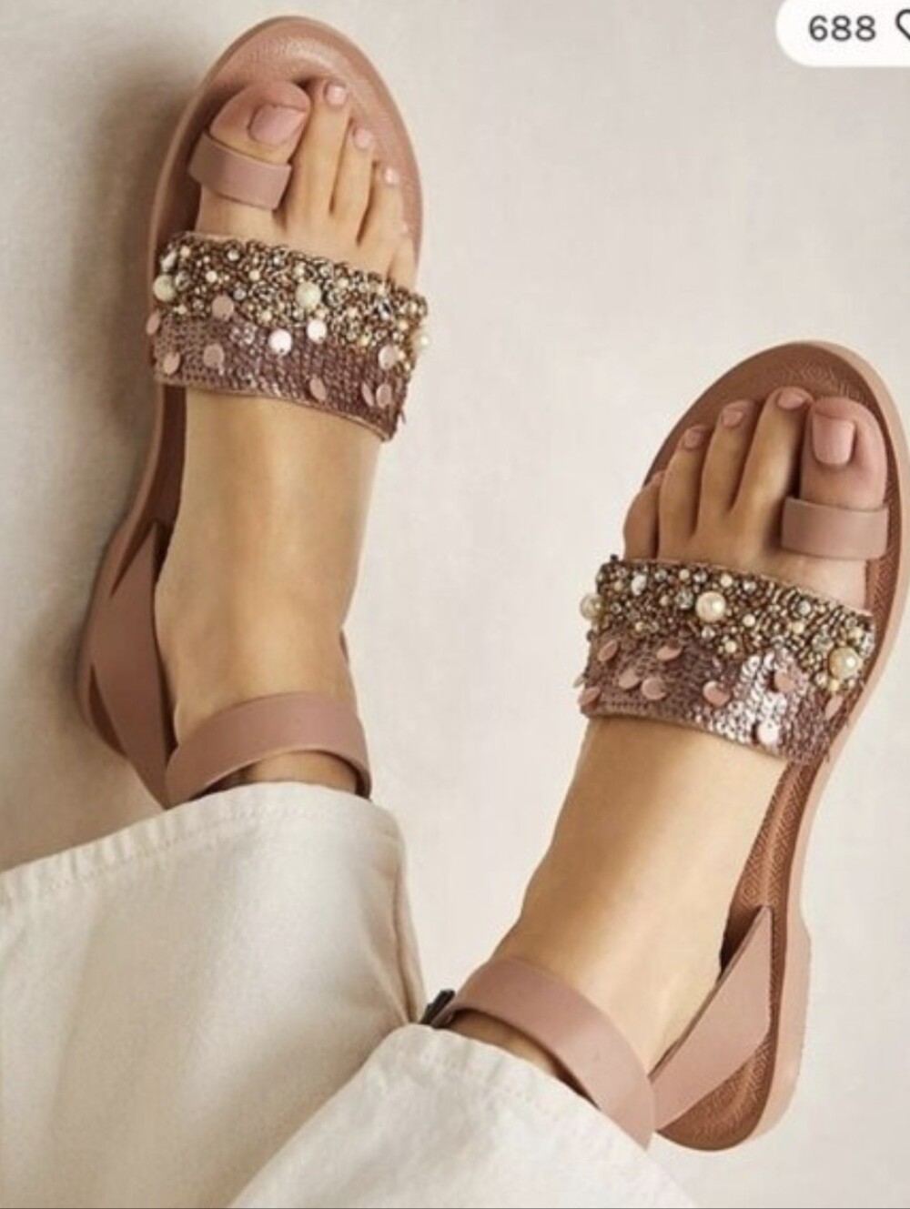 Free People Sun Peaks Tan Beaded Pearl Embellished Sandals Sz 7.5